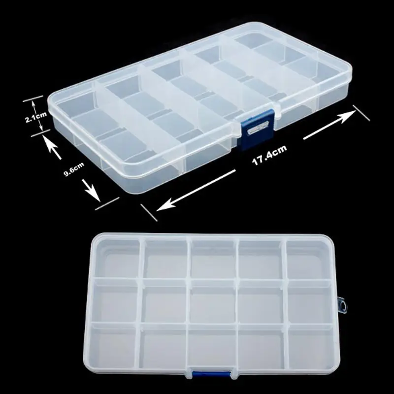 

15 Grid Plastic Transparent Storage Case Box Compartment Adjustable Necklace Clip Storage Component Tool Bead Pills Organizer