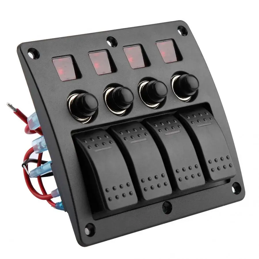 4 GANG DELUXE LED ROCKER WATERPROOF SWITCH PANEL /& CIRCUIT BREAKERS Boat//Marine