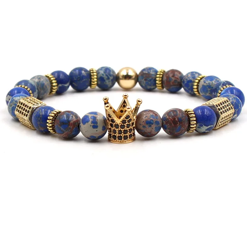 

Amazon Stone Explosion Micro-Inlay Crown Bracelet Men And Women Black Zircon Hexagonal Column Emperor Stone Elastic Bracelet