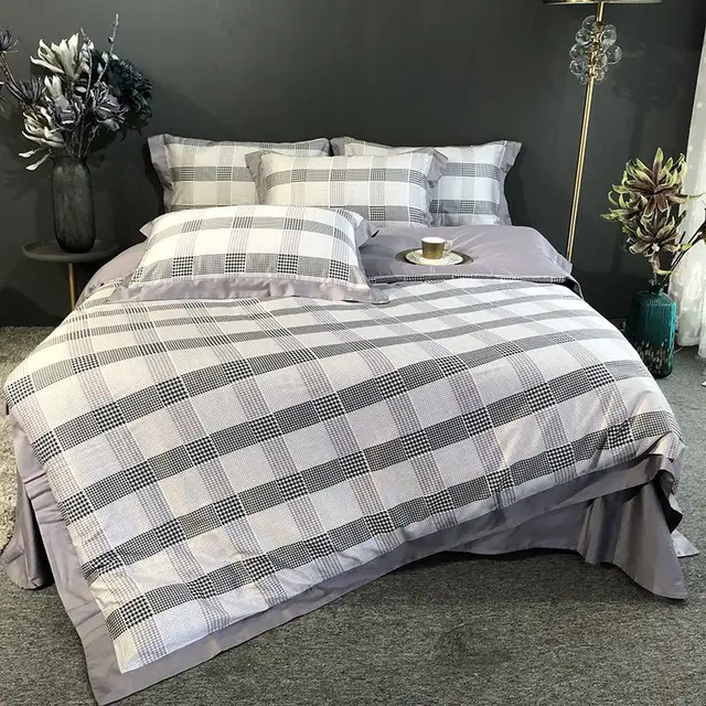 Black And White Plaid Bedding Sets Luxury Egyptian Cotton Bedlinen Black And White Plaid Bedding Sets Luxury Egyptian Cotton Bedlinen Bed Linen High Quality Duvet Cover Queen King Size