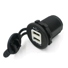 Portable Waterproof Blue LED 12-24V Car Motorcycle Cigarette Lighter Socket Dual USB Power Adapter Charger Outlet(Black