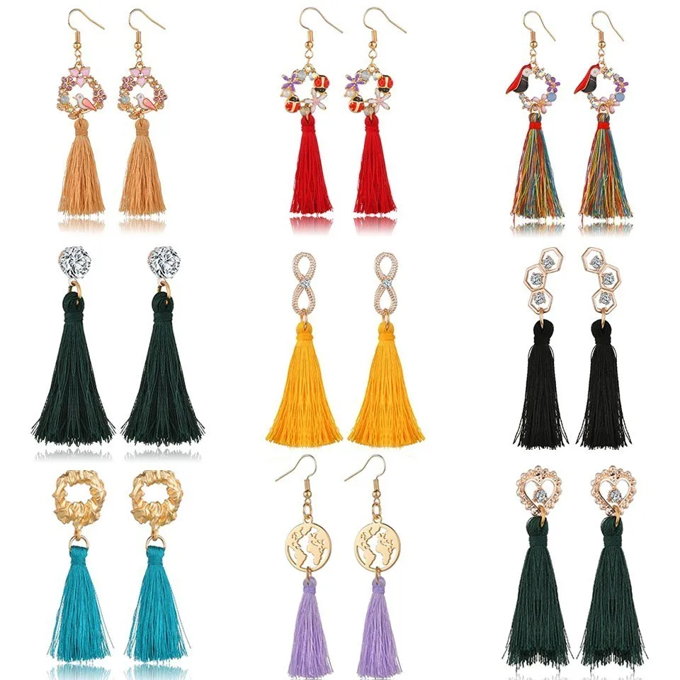 

2019 Vintage Long Tassel Drop Earrings for Women Wedding Fashion Woman Earrings Rhinestone Bohemia Crystal Earring Jewelry
