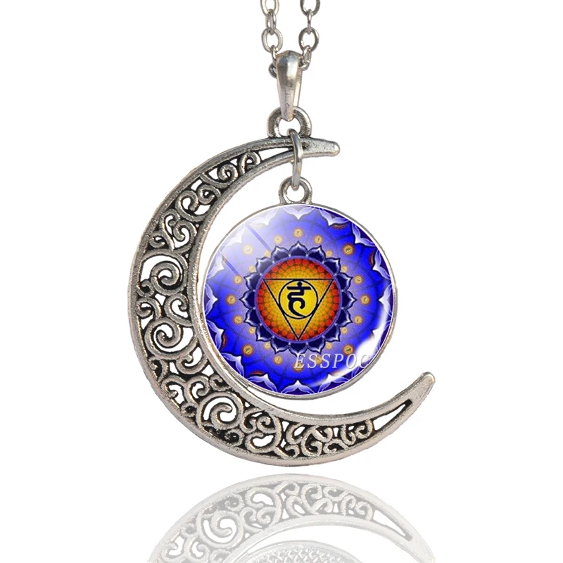7 Чакра подвеска Йога Медитация ожерелье Винтаж ручной работы чакра полумесяц ожерелье буддизм индийские ювелирные изделия для женщин