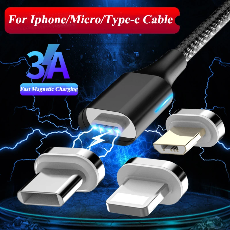 

3A Fast Magnetic Charging Cable For IPhone XR XS MAX X 8 7 6 6SPlus 5 5S Mobile Phone Magnet Charger Micro USB Cable Type C Wire