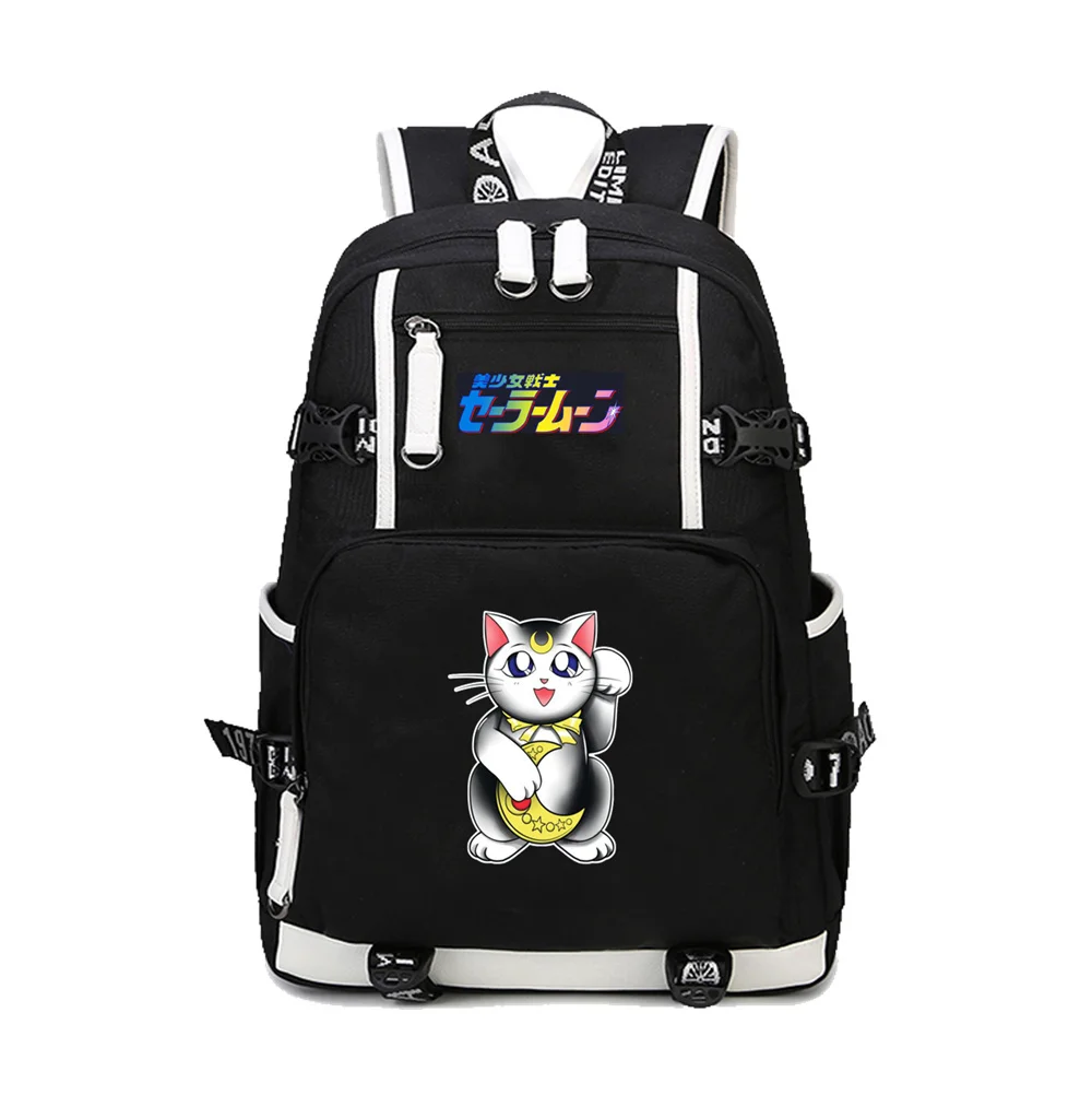 

High Quality Women Bags School Backpacks Anime Sailor Moon Kawaii Cat Luna Printing Teenage boy Girls student bookbag backpack