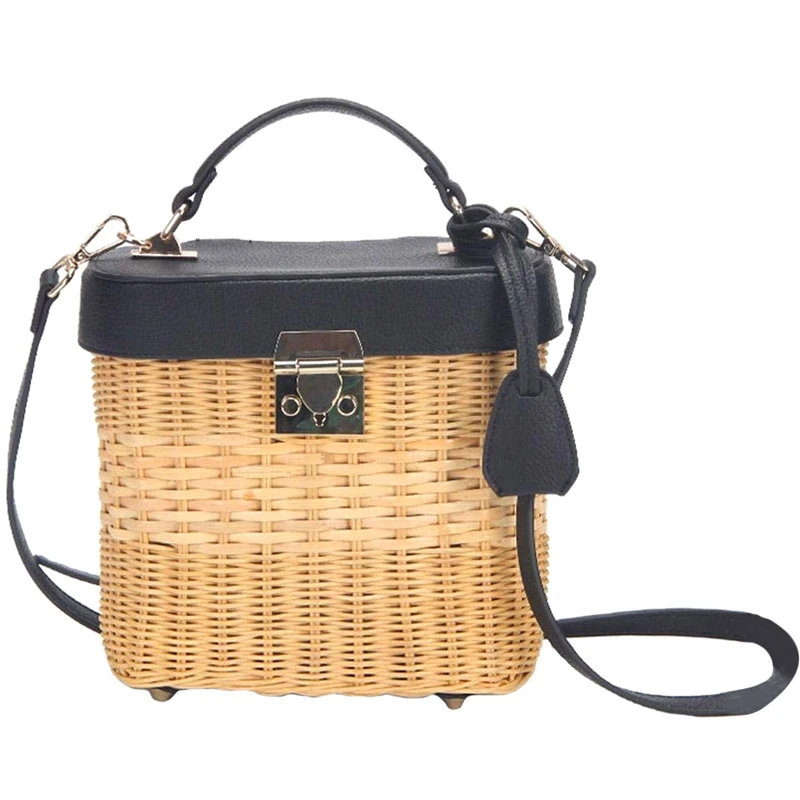 

Women Straw Crossbody Bag Leather Strap Weave Bohemia Style Single-Shoulder Bag For Beach Travel Bag