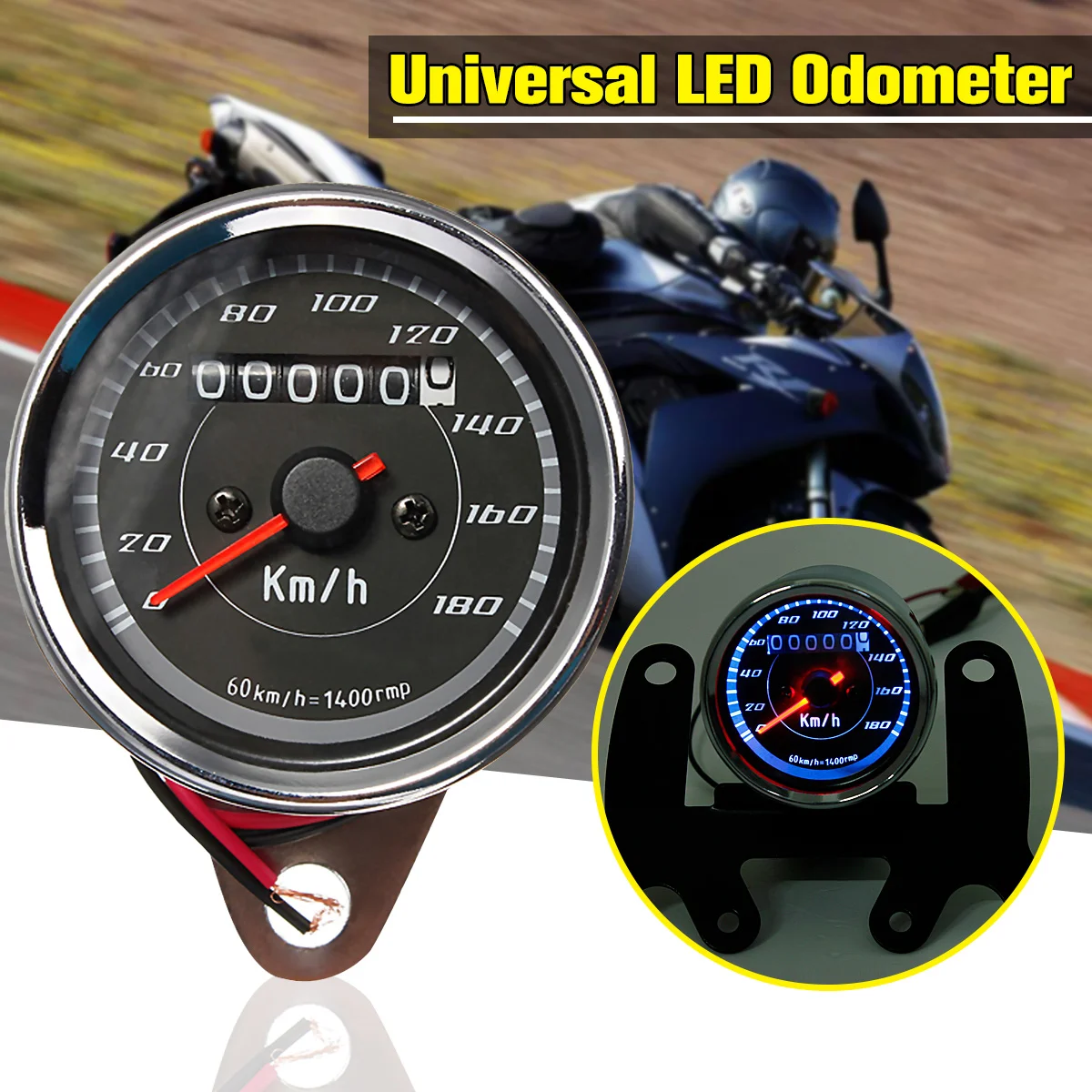 Universal Motorcycle Odometer Speedometer Gauge Meter Dual Color LED