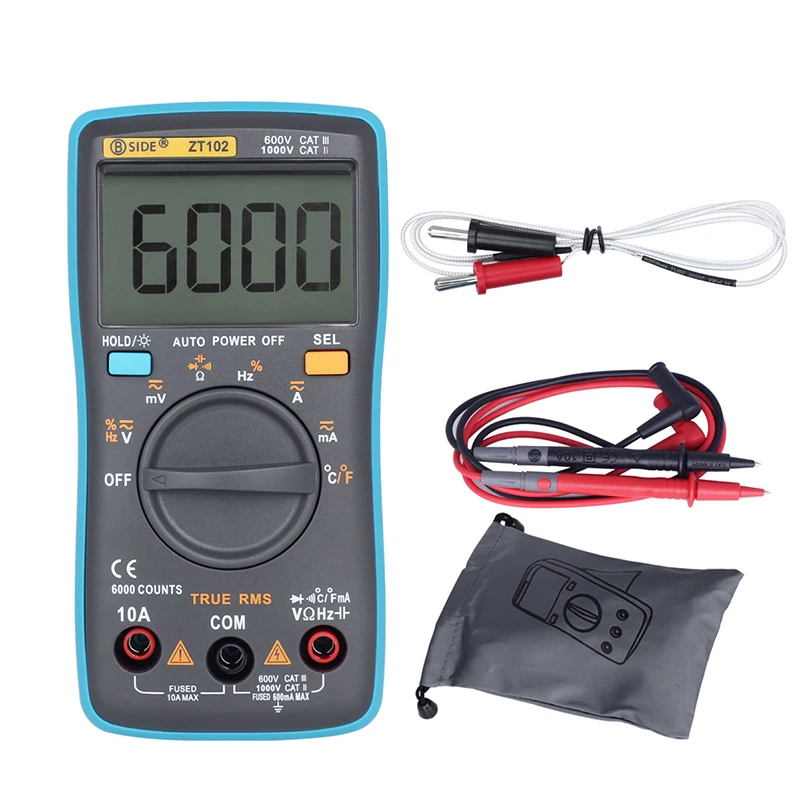 

BSIDE Digital Multimeter Ture RMS Meter AC/DC Voltage Current Temperature Ohm Frequency Diode Resistance Capacitance Teste ZT102
