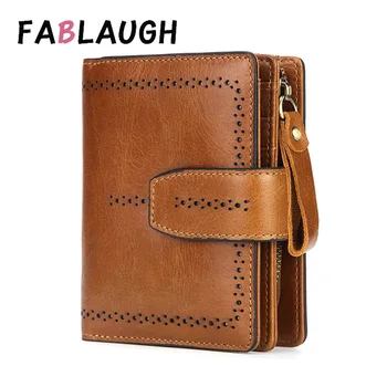 

FABLAUGH RFID Fashion Hollow Out Genuine Leather Women Wallet Purses Coin Purse Female Small Portomonee Lady Money Bag