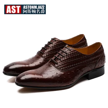 

NEW NEW NEW Design !!! Woven Leather Formal Dress Shoes Men Genuine Leather High-end Oxfords Business Man Ostrich Grain Shoes