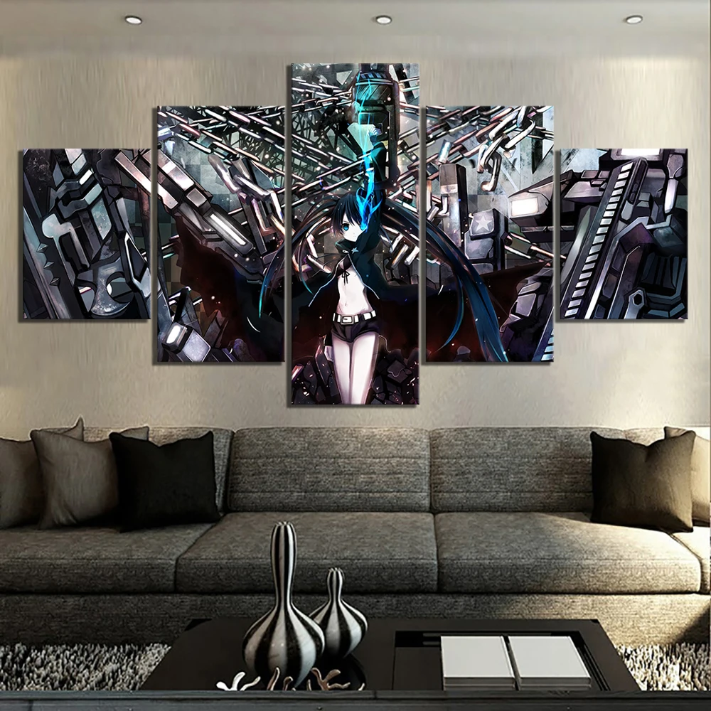 

Home Decor Modular Canvas Picture 5 Piece Black Rock Shooter Animation Painting Poster Wall For Home Canvas Painting Wholesale