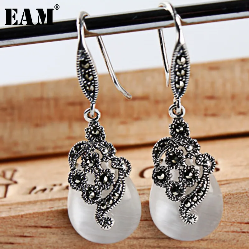 

WKOUD EAM Jewelry / 2019 New Fashion Rhinestone Inlaid Thai Silver Stitching Drop Shape Earrings Women's Accessories S#R127600