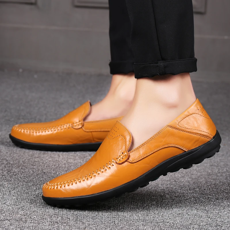 

Men Leather Loafers Shoes Soft Design Business Shoes Men Flats Simple Slip On Male Casual Office Outdoor Footwear Big Size