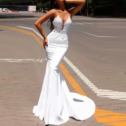 Женское платье Белый Элегантный v-образный вырез Формальное женское платье без рукавов пикантный кружевной с открытой спиной рыбий хвост