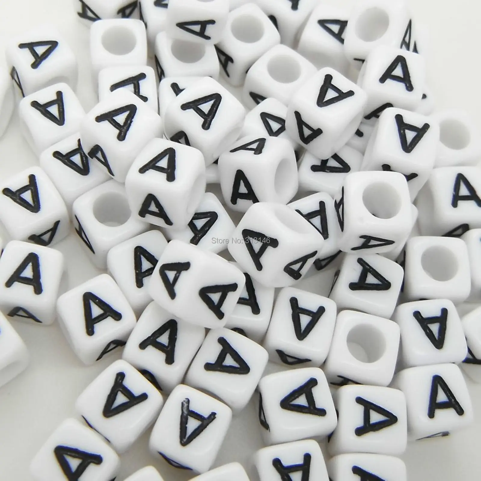 Country Opaque Mix 6mm Cube Alphabet Beads - Gold Letter Mix (200pcs)