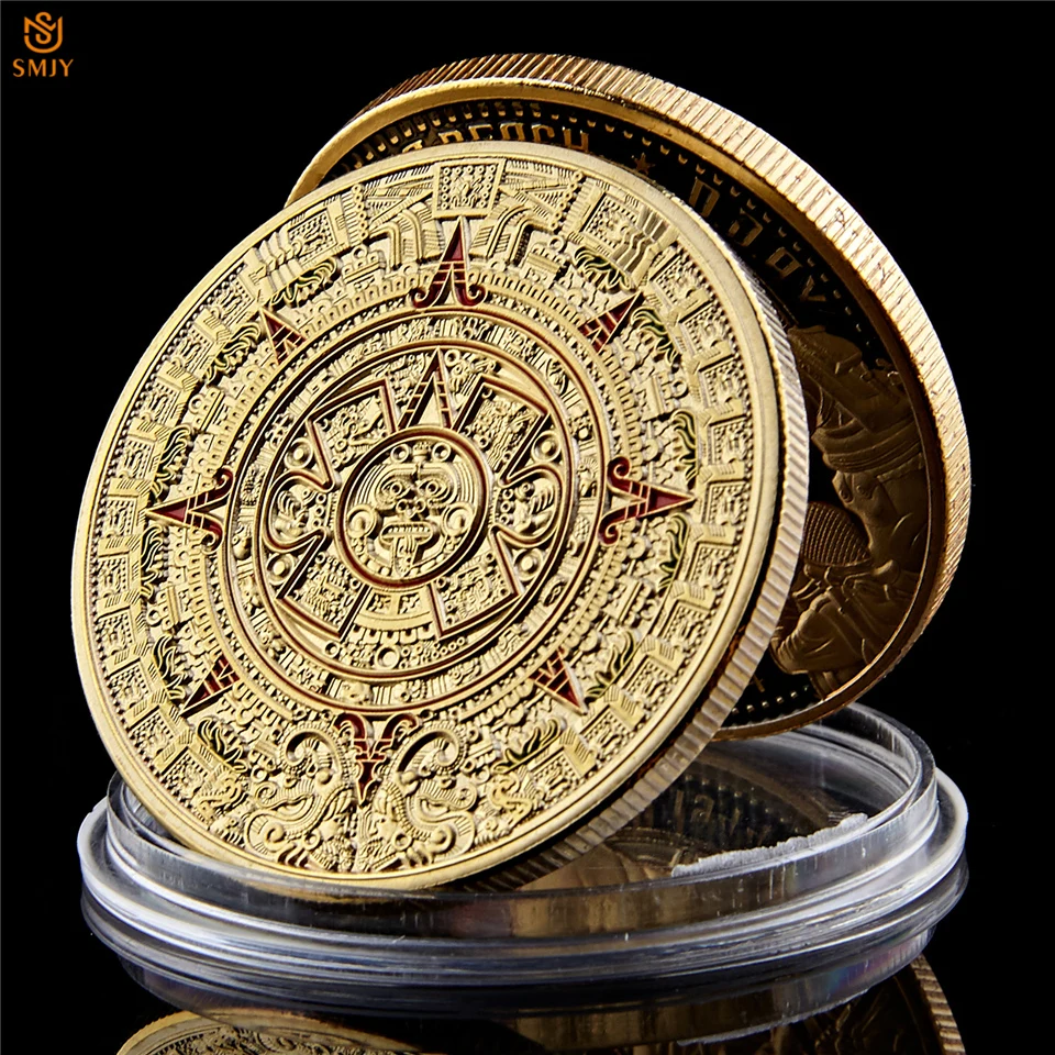 

Mexican Maya Aztec Calendar Prophecy Culture Gold Plated 999 Replica Commemorative Coin Collectibles