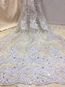 

Free shipping (5yards/pc) embroidered BLUE color African French net lace fabric with beads and sequins for party dress