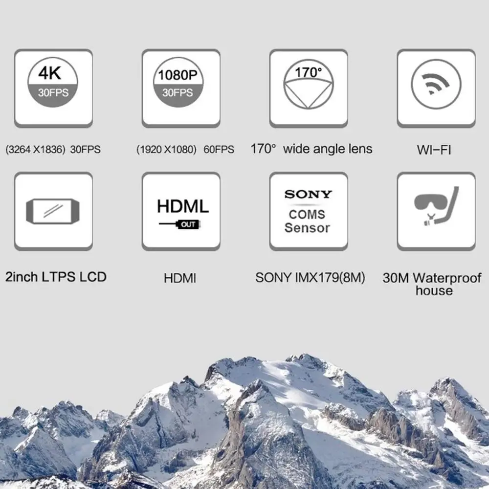 Цифровая спортивная видеокамера Wi Fi 4K Ultra HD 1080P Водонепроницаемая мини для