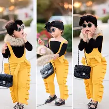 Модные желтые Комбинезоны для маленьких девочек, комбинезон с оборками на лямках, комбинезон с длинными штанами, детская повседневная одежда