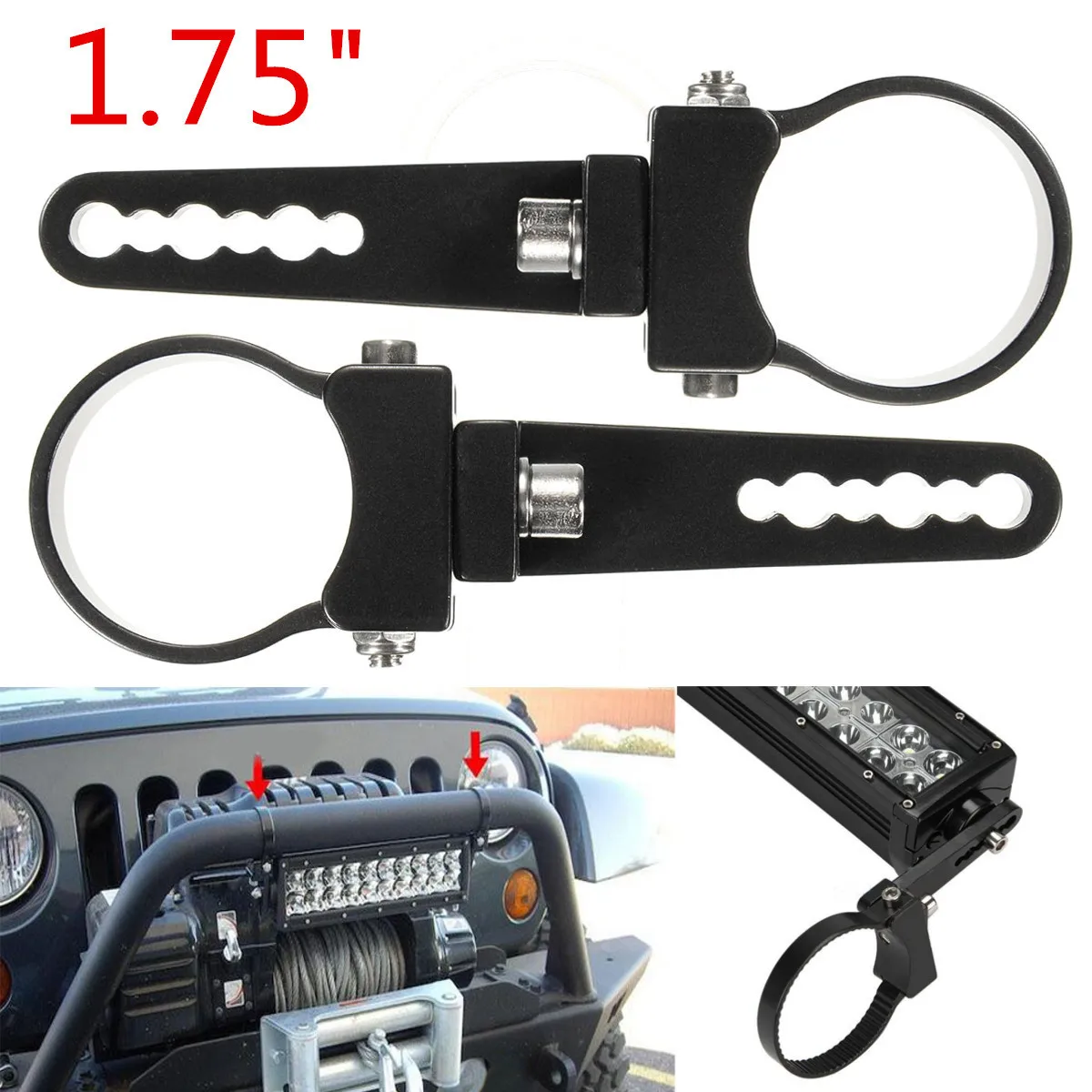 2pcs 1.75 inch Mount Bracket Clamps Bumper Roll Cage for Off Road LED