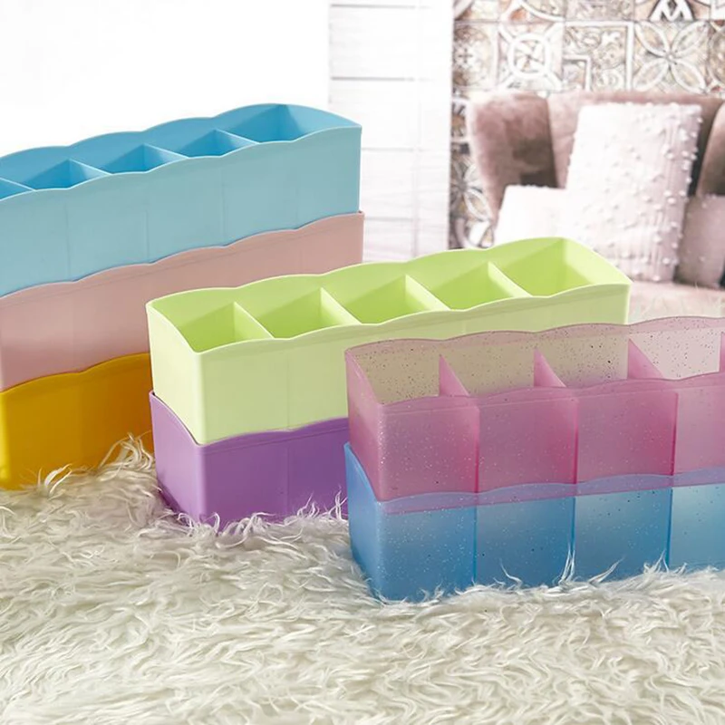 

1Pc Five Grids Multifunction Underwear Socks Tiny Things Storage Box Plastic Finishing Box Drawer Desk Bed Cabinet