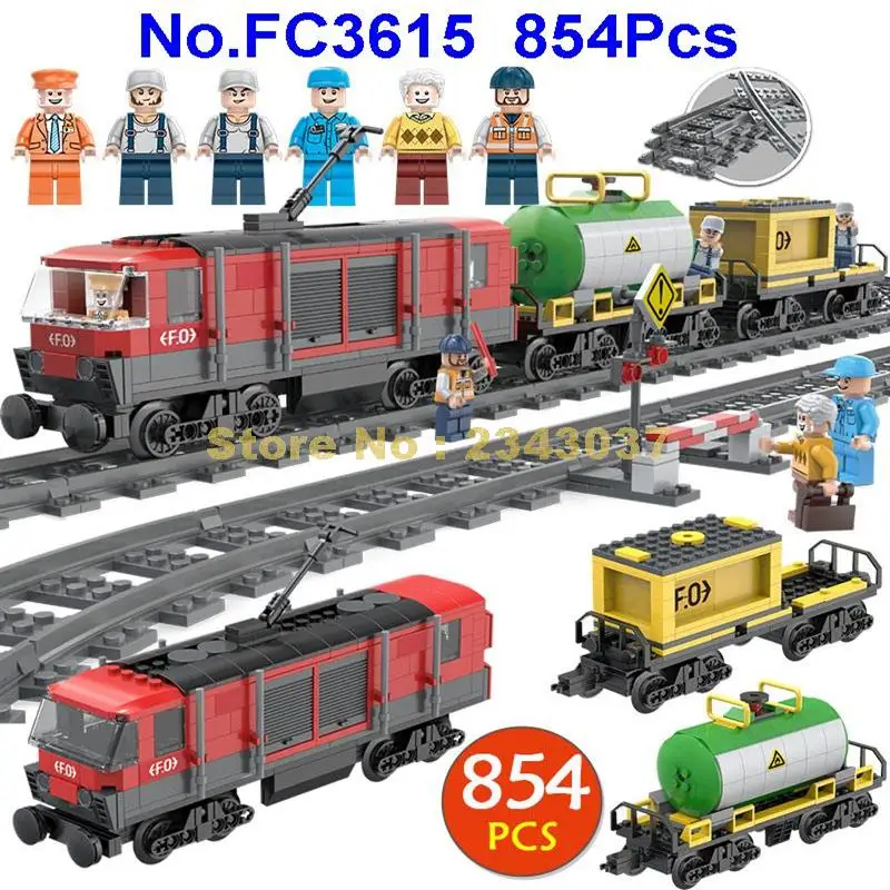 

fc3615 854pcs technic city train tracks slideway building block 6 figures Toy