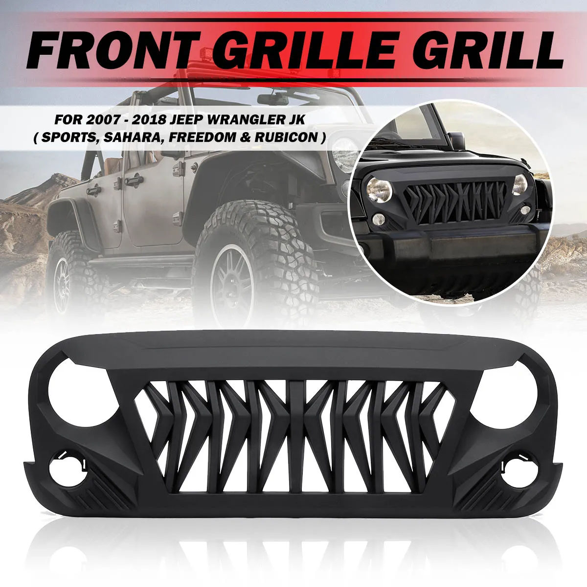 

For Jeep For Wrangler JK Rubicon Sahara Sports Freedom 2007-2018 Racing Grille Cover Decoration Car Front Grill Grille