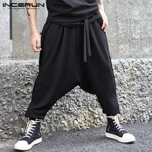 INCERUN, повседневные штаны, хип-хоп штаны, мужские шаровары, брюки до щиколотки, пэчворк, перекрещивающиеся брюки, мужские мешковатые брюки