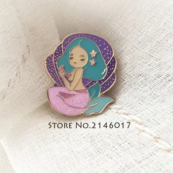 

20pcs Under the Sea Glitter Beauty Metal Pins Mermaid Lapel Pin Seashell Enamel Brooches Badge Cartoon Jewel Collar Brooch Gift