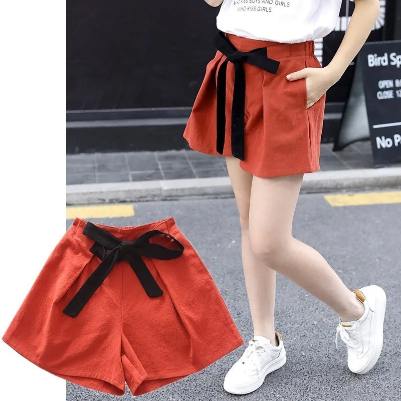 

Cotton Little Girls Shorts Summer Spring 2019 High Waist Shorts For Kids Girl Orange School Teen Children Clothing