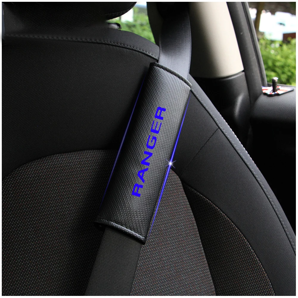 2 Pcs Car Seat Belt Comfort Shoulder Pads Carbon Fiber With Blue Reflective Stickers Safety Belt Covers For Ecosport