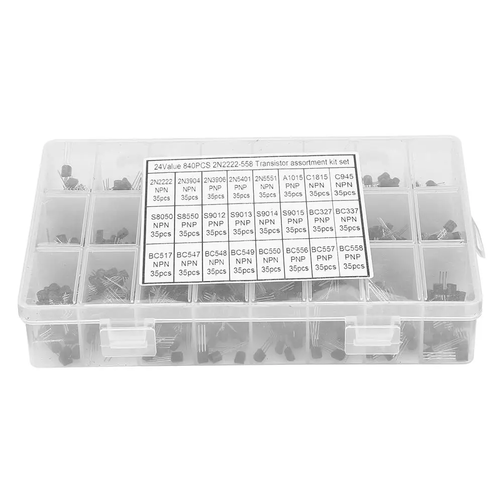 

840pcs NPN PNP TO-92 2N2222A-BC558 Transistor Assortment DIY Kit 2019 new style