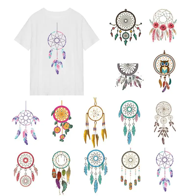 

Dream Catcher Series Ironing Stickers Pyrograph Iron-On Transfers PVC Heat Transfer Patch For Clothes T-shirt DIY Fabric Appliqu