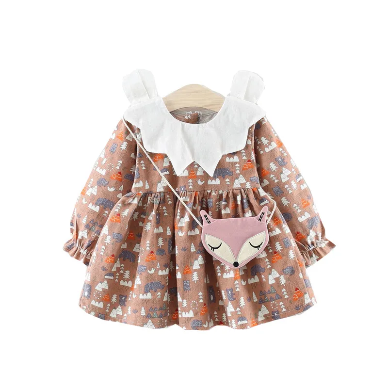 Одежда для маленьких девочек детское платье для девочек модное хлопковое платье принцессы с изображением лисы, От 0 до 3 лет Детские платья с длинными рукавами