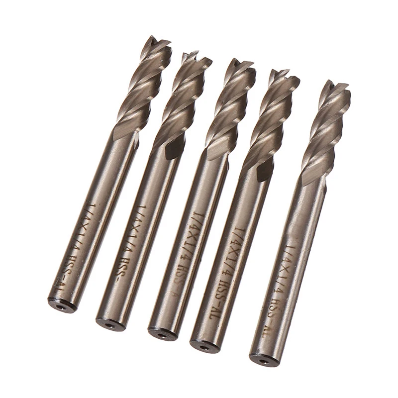 5 pcs/set HSS Material Milling Cutter Straight Shank 1/4 Inch 4 Flute End Mill Cutter Drill Bit Metalworking Tool for Milling photo