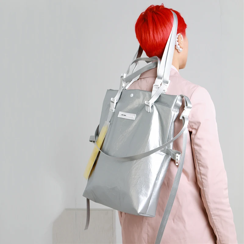 

[Super Seabob] 2019 Spring Summer Woman New Stylish Personality Silver Color Double High Capacity Messenger Bag All Match LM108
