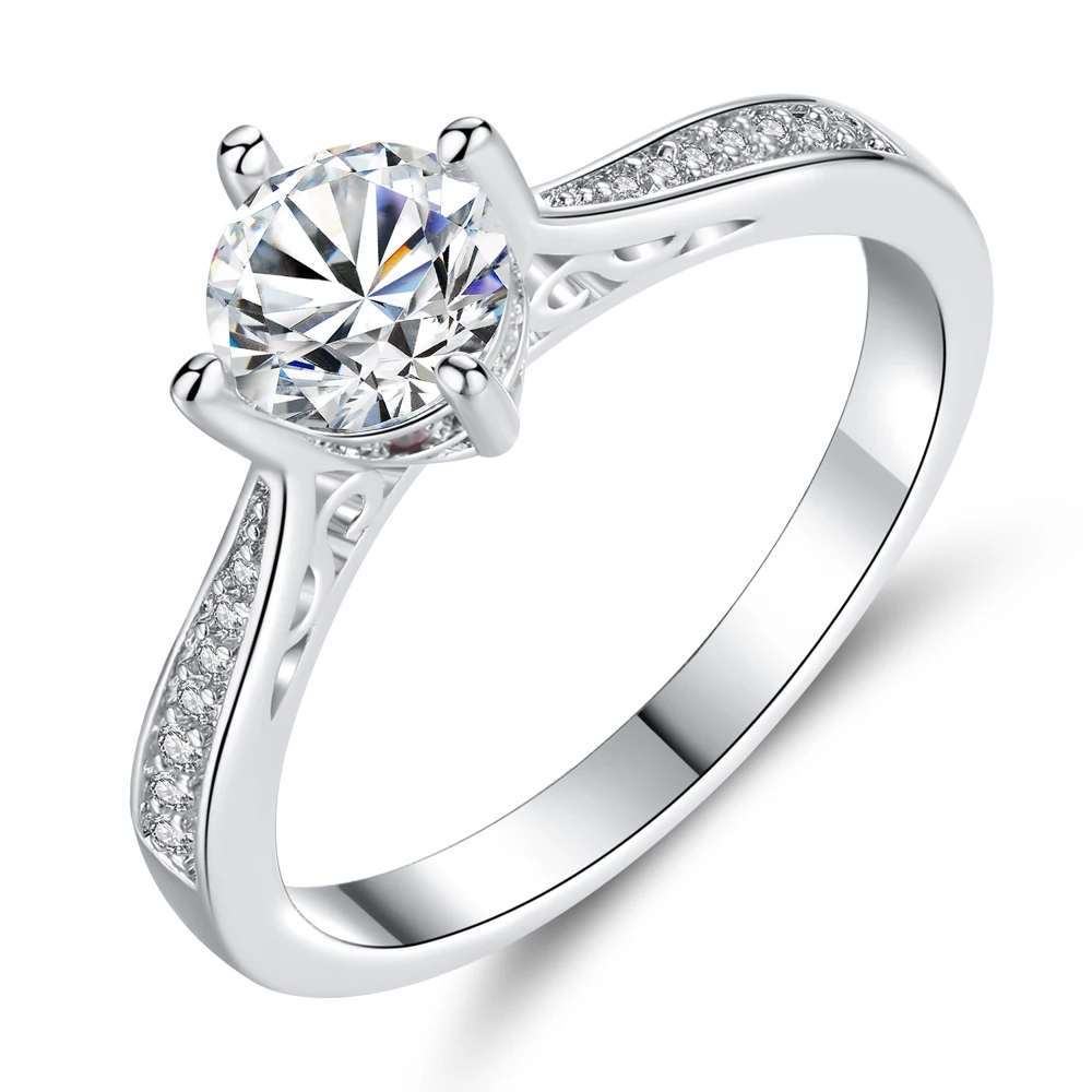 Trendy jewelry ladies ring Simple female couple four-claw micro-set zircon wedding Four-claw round micro-inlay | Украшения и