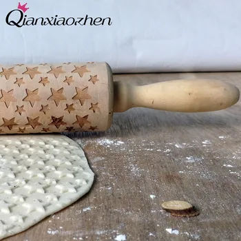 

Qianxiaozhen Star Pattern Wooden Rolling Pin Baking Cookies wedding gifts for guests Wedding Decoration Kitchen