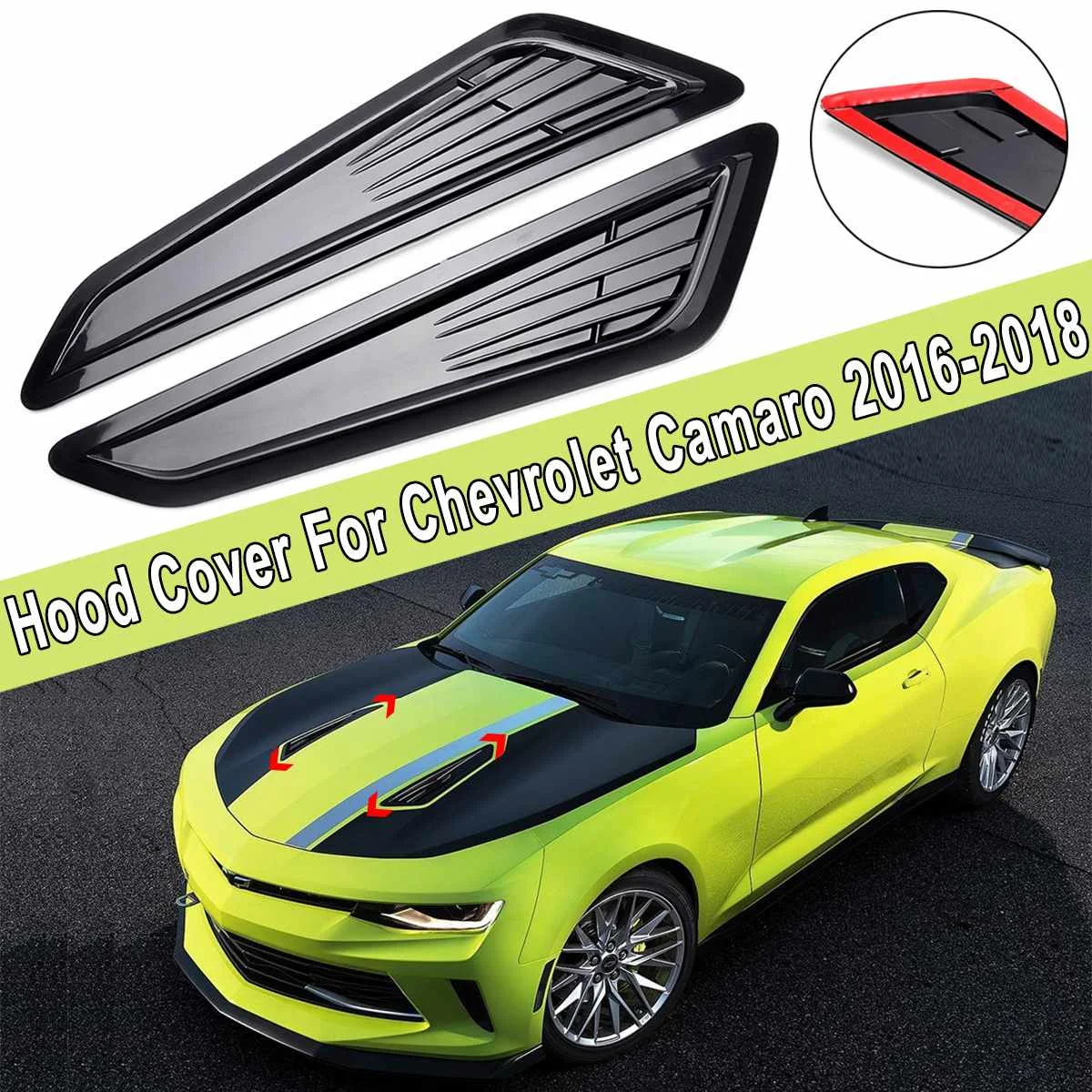 

2Pcs/set Car Decor ABS Black Hood Air Flow Engine Outlet Decorative Vent Cover for Chevrolet for Camaro 2016-2018 Auto Decor