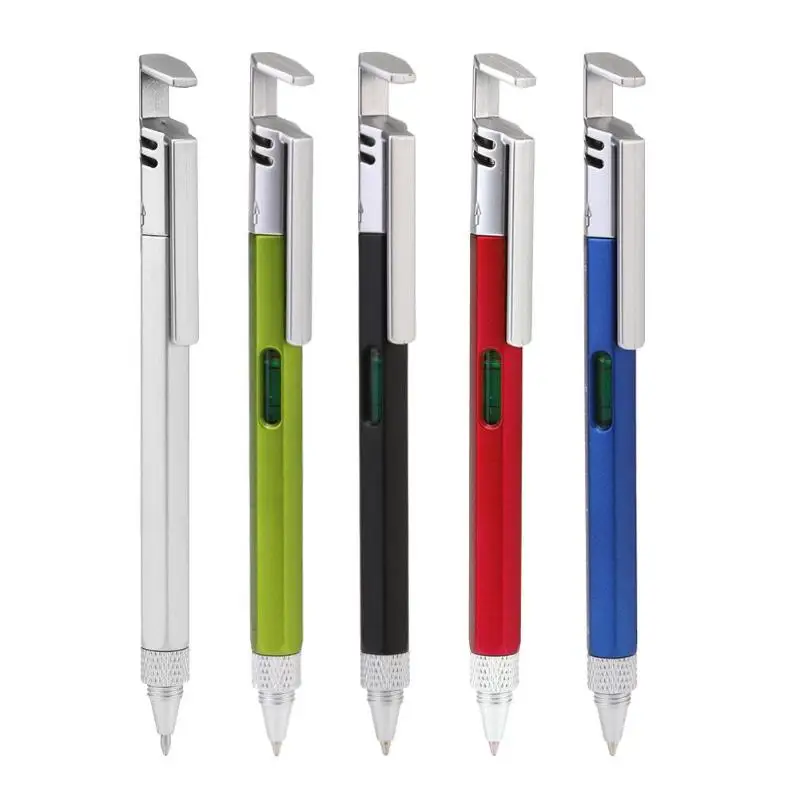 

Multi-function Ballpoint Pen Mobile Phone Bracket Screwdriver Level Ruler Metal Gift Tool School Office Supply Stationery Pens