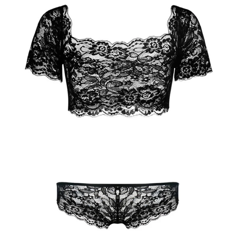 

See through lingerie Lace Bralette+Panties Sexy women's Underwear Set Bra & brief Sets Black Tube Top BH Intimes Fashion 2019