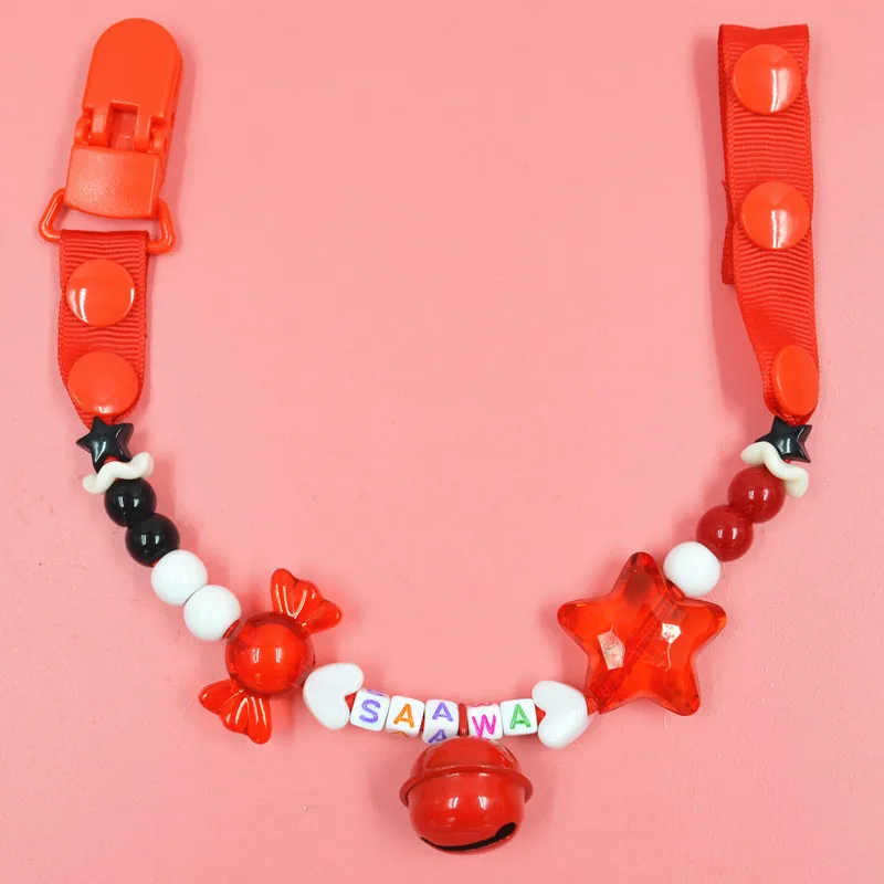 

Cute Baby Pacifier Candy Mushroom Pattern Clips Baby Anti-drop Chain with a Bell Nipple Clips Dummy Holders for Newborn