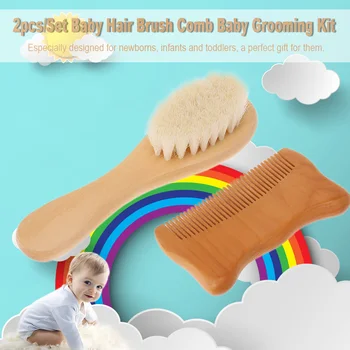

2pcs/Set Baby Hair Brush Comb Natural Wool Wooden Hairbrush Newborn Infant Comb Head Massager Baby Grooming Kit