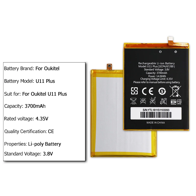DyGod 3700mAh для Oukitel U11 Plus Экстрим Замена батареи Bateria телефона +