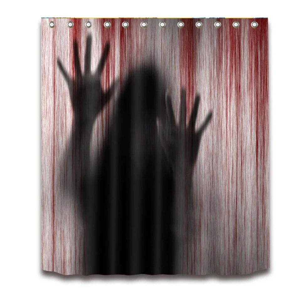 Shower Curtain Halloween Horror Psycho Bloody Hands Bathroom Bath