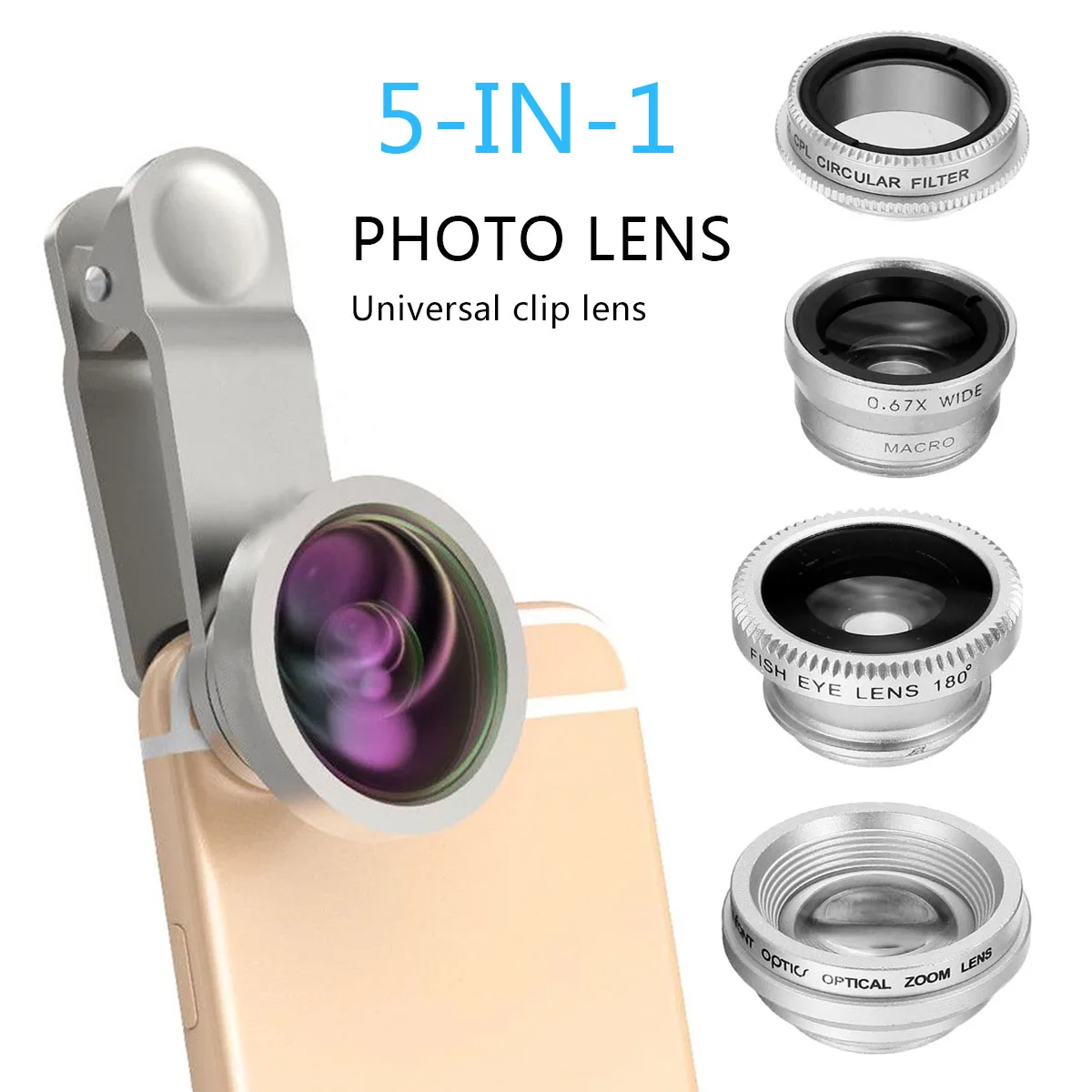 Buy 5in1 Clip Fisheye Wide Angle Macro CPL Filter Lens