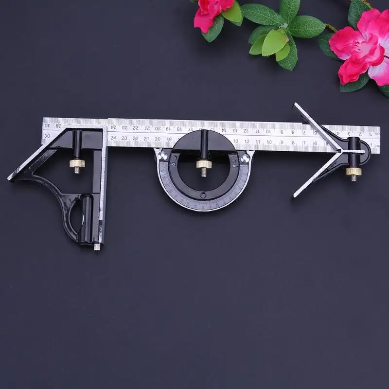 

3 in 1 Adjustable Ruler Multi Combination Square Angle Finder Protractor 180 Degree Angle Ruler Set 300mm/12"Measuring Set Tool