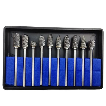

10pc 1/8 Inch Shank Tungsten Carbide Milling Cutter Rotary Drills With Scraper Hss Steel Cone Drill Set Diamond Drill 10mm