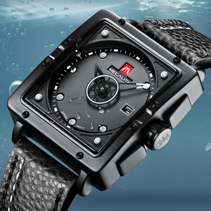 

MEGALITH Fashion Mens Watches Militray Sport Quartz Men Watch Leather Clock Male Waterproof Wristwatches Gents Relogio Masculino