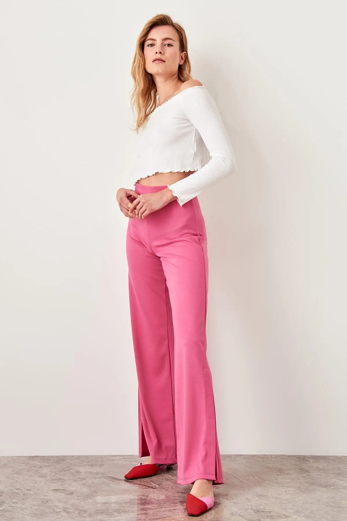 TRENDYOLMİLLA розовый слэш Detaylı Örme брюки TWOSS19DU0158 | Женская одежда